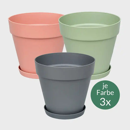 3er Set Elho Loft Pflanzkübel mit Untersetzer 20cm